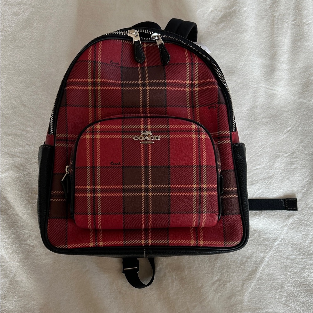 NWT Coach Red Plaid Backpack